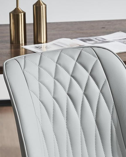 YOUNIKE Grey Dining Chairs set of 2 with High Backs Mid Century Modern Kitchen & Dining Room Chairs PU Faux Leather Upholstered sillas de comedor Comfortable Large Padded Accent Chairs with Metal Legs - LeafyLoom