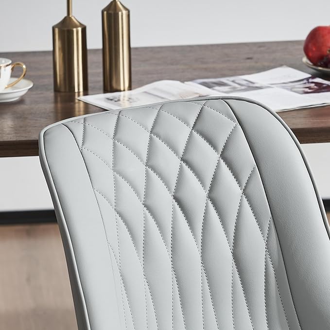 YOUNIKE Grey Dining Chairs set of 2 with High Backs Mid Century Modern Kitchen & Dining Room Chairs PU Faux Leather Upholstered sillas de comedor Comfortable Large Padded Accent Chairs with Metal Legs - LeafyLoom