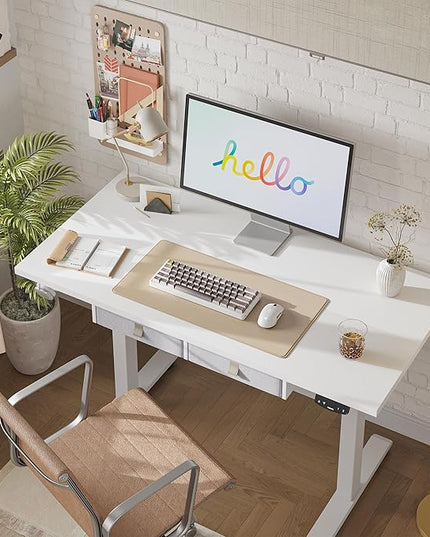 Standing Desk with 2 Drawers, Adjustable Height Electric Desk with Storage, 48 x 24 Inches Sit Stand Up Computer Table for Work Office Home, White - LeafyLoom