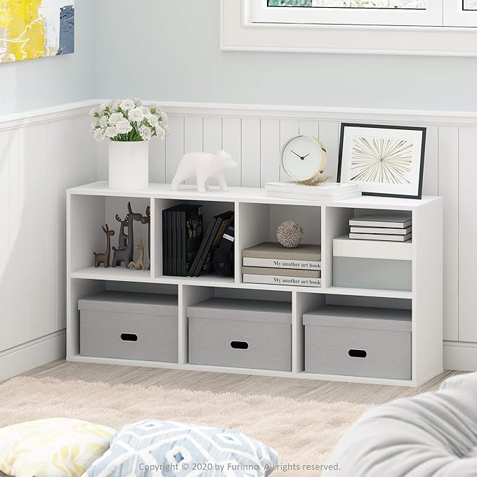 Furinno Luder Bookcase / Book / Storage , 7-Cube, White - LeafyLoom