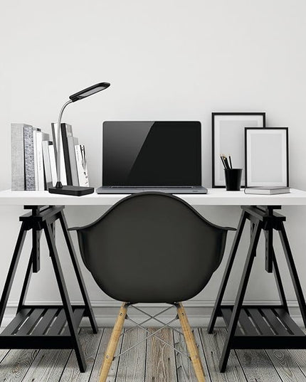 Globe LED Integrated Desk Lamp, Black, Chrome Gooseneck - LeafyLoom