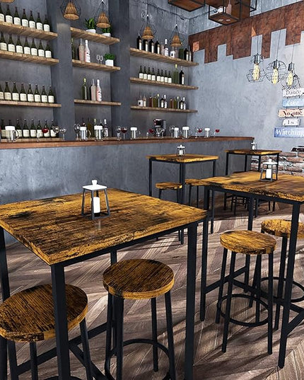 Recaceik 3 Piece Pub Dining Set, Modern bar Table and Stools for 2 Kitchen Counter Height Wood Top Bistro Easy Assemble for Breakfast Nook Living Room Small Space Restaurant, Rustic Brown 24” - LeafyLoom