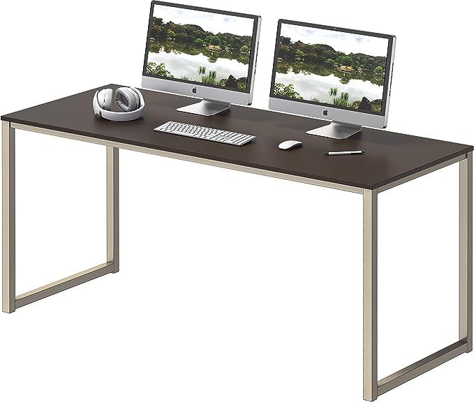 SHW Home Office 48-Inch Computer Desk, Silver/Espresso - LeafyLoom
