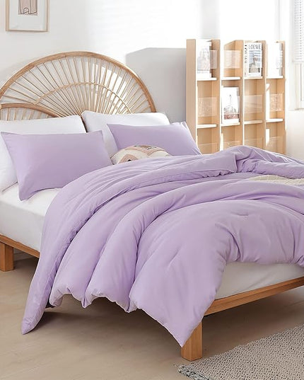 Lavender Queen Comforter Set 3PCS Purple Comforter Modern Bedding Comforter Set for All Season Soft Lightweight Microfiber Comforter Set (1 Comforter, 2 Pillowcases) - LeafyLoom