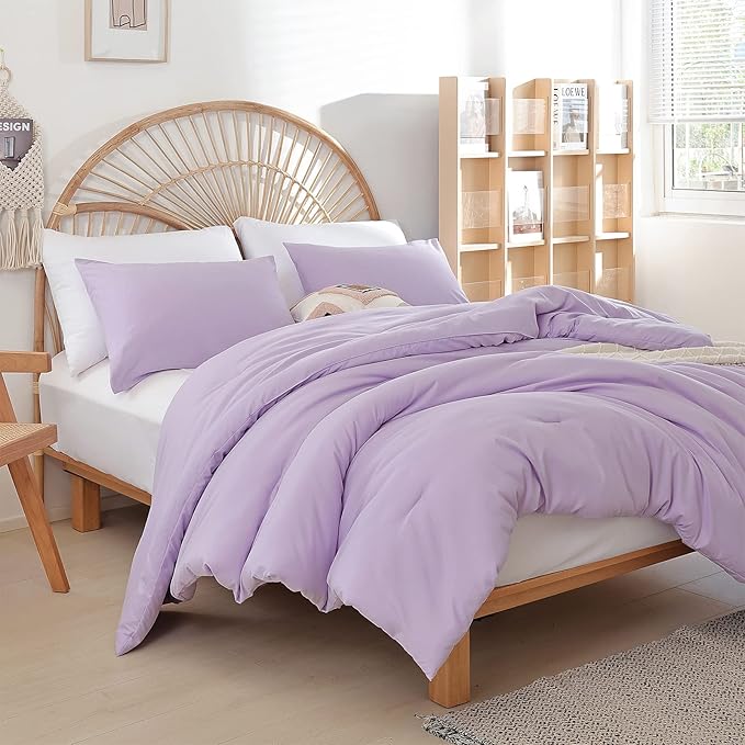 Lavender Queen Comforter Set 3PCS Purple Comforter Modern Bedding Comforter Set for All Season Soft Lightweight Microfiber Comforter Set (1 Comforter, 2 Pillowcases) - LeafyLoom