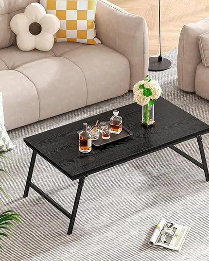 Folding Coffee Table, Leg Latches Portable Sturdy Floor Table Desk for Sitting on The Floor, No Assembly Low Coffee Table for Living Room, Home, Office, Black, 41.34L×21.65W×15.75H - LeafyLoom