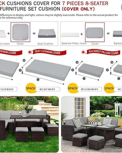 ClawsCover 13Pack Outdoor Seat and Back Cushions Replacement Covers Fit for 7Pieces Wicker Rattan Patio Furniture Set Sectional Couch with Dining Table and Ottoman,Gray-Include Cover Only - LeafyLoom