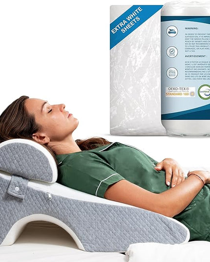 Bed Wedge Pillow 10 inch | Memory Foam Wedge Pillow for Sleeping | Triangle Pillow Wedge | Acid Reflux Pillow | Post-Surgery Support Cushion | Back, Head, Knee, Elbow Support | Pregnancy Pillow - LeafyLoom