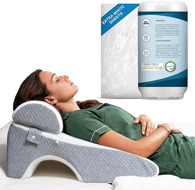 Bed Wedge Pillow 10 inch | Memory Foam Wedge Pillow for Sleeping | Triangle Pillow Wedge | Acid Reflux Pillow | Post-Surgery Support Cushion | Back, Head, Knee, Elbow Support | Pregnancy Pillow - LeafyLoom