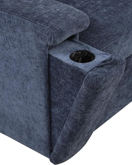 90.6'' L-shaped Modular Sectional Sofa with Storage Space, Ottoman and Pull-Out Bed, 6 Seat Upholstered Couch w/USB Ports & Cup Holders, for Living Rooms, Offices, Apartments, Blue, 90.6 Inch - LeafyLoom
