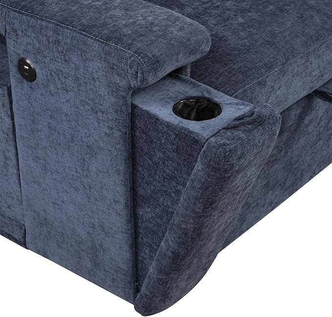 90.6'' L-shaped Modular Sectional Sofa with Storage Space, Ottoman and Pull-Out Bed, 6 Seat Upholstered Couch w/USB Ports & Cup Holders, for Living Rooms, Offices, Apartments, Blue, 90.6 Inch - LeafyLoom