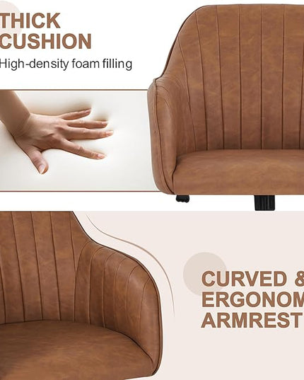 Yaheetech Modern Faux Leather Desk Chair Height Adjustable Task Chair Swivel Office Chair Makeup Chair Computer Chair Mid Back Chair Living Room Chairs with Arms Retro Brown - LeafyLoom