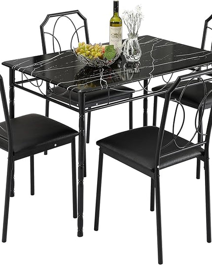 VECELO 5 Pieces Sets,43.3" Table&chairs for 4,Industrial Counter Height Tabletop with Bar Stools, Rectangle Breakfast Chairs, Living Room, Apartment, Dining table for 4, Black 1 - LeafyLoom