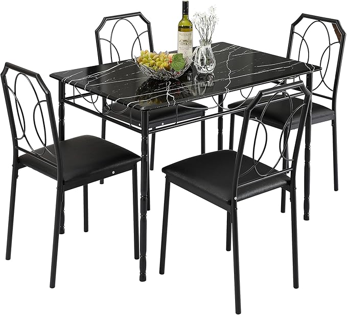 VECELO 5 Pieces Sets,43.3" Table&chairs for 4,Industrial Counter Height Tabletop with Bar Stools, Rectangle Breakfast Chairs, Living Room, Apartment, Dining table for 4, Black 1 - LeafyLoom