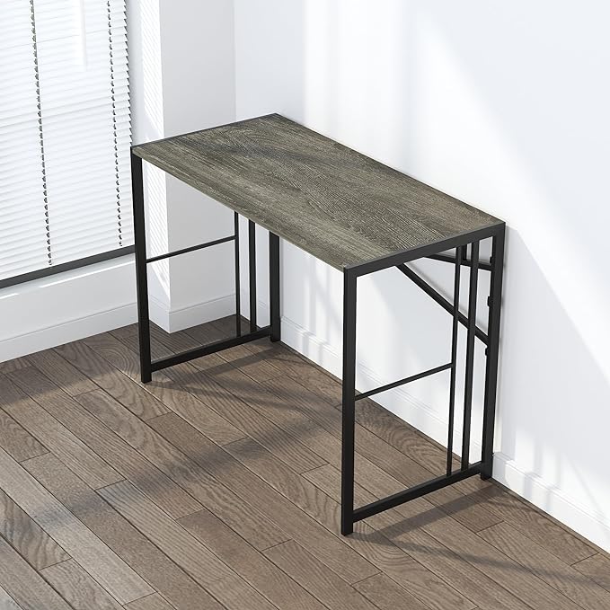 40 inch Folding Desk, Writing Gaming Computer Camping Desk, No Assembly Required Home Office Table, Black Oak - LeafyLoom