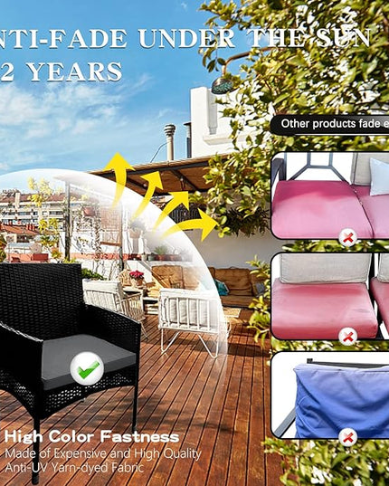 ClawsCover 3Pack Outdoor Seat Cushions Replacement Covers Fit for 4 Pieces Wicker Rattan Furniture Patio Conversation Set Loveseat Chair,38x19x2,19x19x2,Dark Gray-Large (Include Cover Only) - LeafyLoom