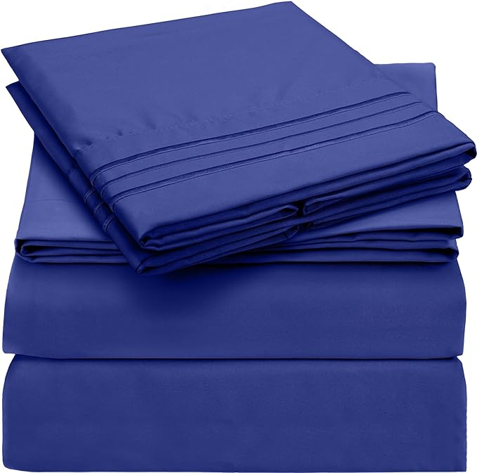 Mellanni Queen Sheets Set - 4 PC Iconic Collection Bedding Sheets & Pillowcases - Hotel Luxury, Extra Soft, Cooling Bed Sheets - Deep Pocket up to 16 inch (Queen, Royal Blue) - LeafyLoom