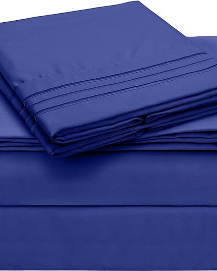 Mellanni California King Sheets Set - 4 PC Iconic Collection Bedding Sheets & Pillowcases - Hotel Luxury, Extra Soft, Cooling Bed Sheets - Deep Pocket up to 16 inch (Cal King, Royal Blue) - LeafyLoom