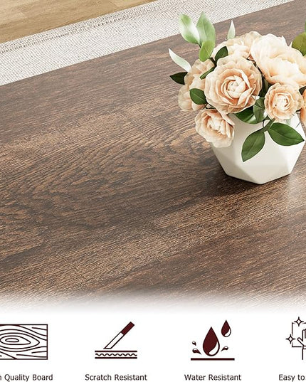 IDEALHOUSE Kitchen Table with Benches, Dining Table Benches Set for 4-6, Rectangular Kitchen Table Set with Sturdy Metal Frame, Saving Space for Kitchen, Dining Room, Apartment, 55", Retro Brown - LeafyLoom