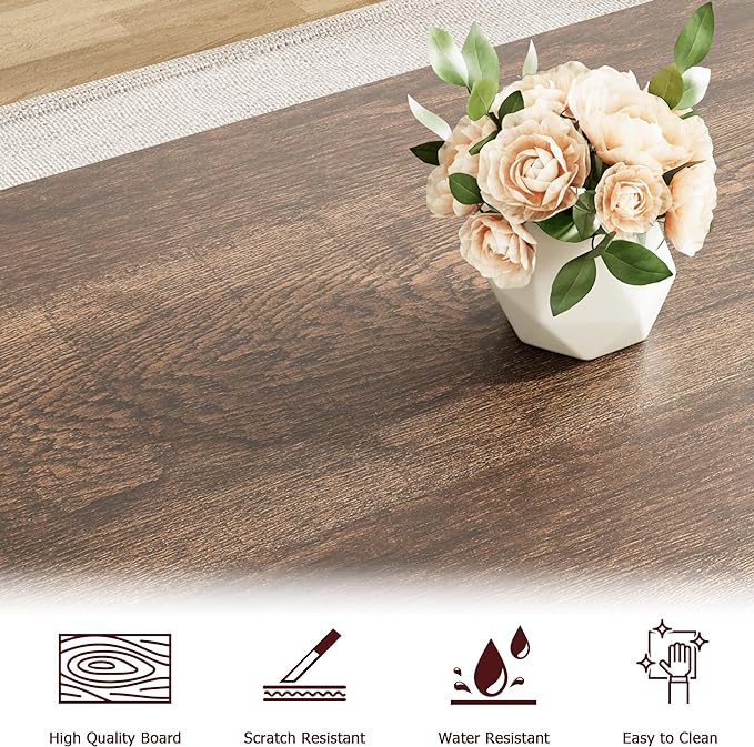 IDEALHOUSE Kitchen Table with Benches, Dining Table Benches Set for 4-6, Rectangular Kitchen Table Set with Sturdy Metal Frame, Saving Space for Kitchen, Dining Room, Apartment, 55", Retro Brown - LeafyLoom