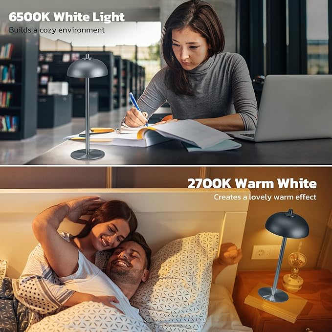 Rechargeable Cordless Table Lamp 2 Pack - 5000mAh Battery Powered Lamp, 3 Color Stepless Dimming LED Table Light with Memory Function for Indoor, Outdoor, Dinner, Patio, Cafe.(Grey) - LeafyLoom