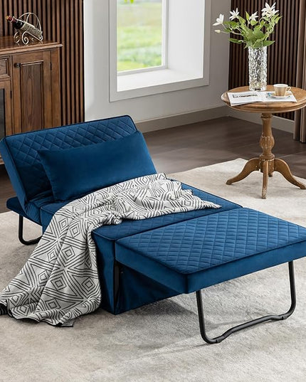 Sofa Bed, 4 in 1 Multi-Function Folding Ottoman Breathable Velvet Couch Bed with Adjustable Backrest Modern Convertible Chair for Living Room Apartment Office,Squared-Blue - LeafyLoom