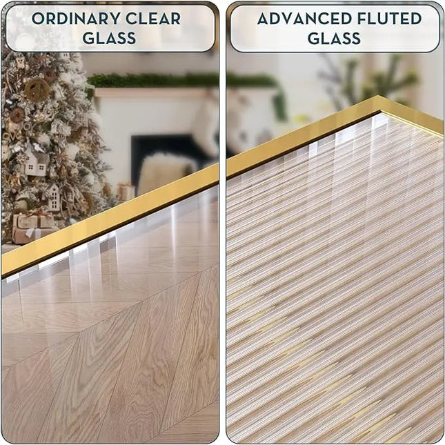 SAYGOER Modern Glass Coffee Table Small Squre Coffee Tables for Large or Small Space Unique Art Center Table for Living Room Home Office with Gold Metal Frame, Easy Assembly - LeafyLoom