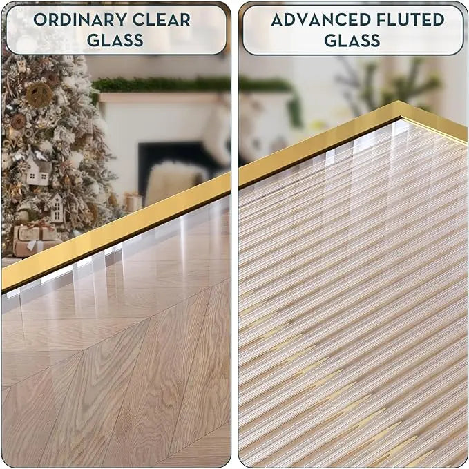 SAYGOER Modern Glass Coffee Table Small Squre Coffee Tables for Large or Small Space Unique Art Center Table for Living Room Home Office with Gold Metal Frame, Easy Assembly - LeafyLoom
