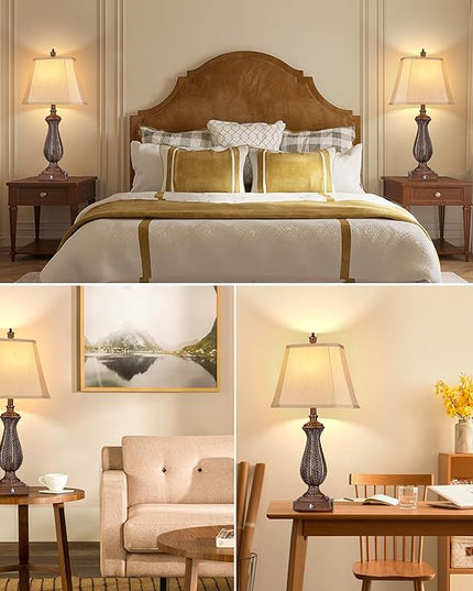WIHTU 3-Way Dimmable Table Lamps for Bedrooms Set of 2, 30" H Touch Lamps for Living Room with USB & Type-C Ports, Brown Mermaid Bedside Lamp for Nightstand, Resin Farmhouse Rustic Lamp with 2 Bulb - LeafyLoom