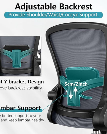 FelixKing Office Chair, Ergonomic Desk Chair Breathable Mesh Chair with Adjustable High Back Lumbar Support Flip-up Armrests, Executive Rolling Swivel Comfy Task Computer Chair for Home Office - LeafyLoom