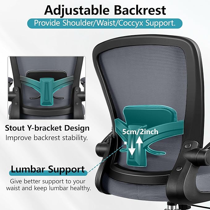 FelixKing Office Chair, Ergonomic Desk Chair Breathable Mesh Chair with Adjustable High Back Lumbar Support Flip-up Armrests, Executive Rolling Swivel Comfy Task Computer Chair for Home Office - LeafyLoom