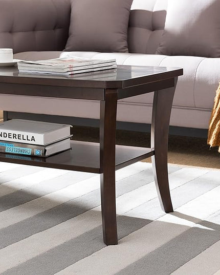 Leick Home 10303 Boa Condo/Apartment Coffee Table with Shelf, Chocolate Oak - LeafyLoom