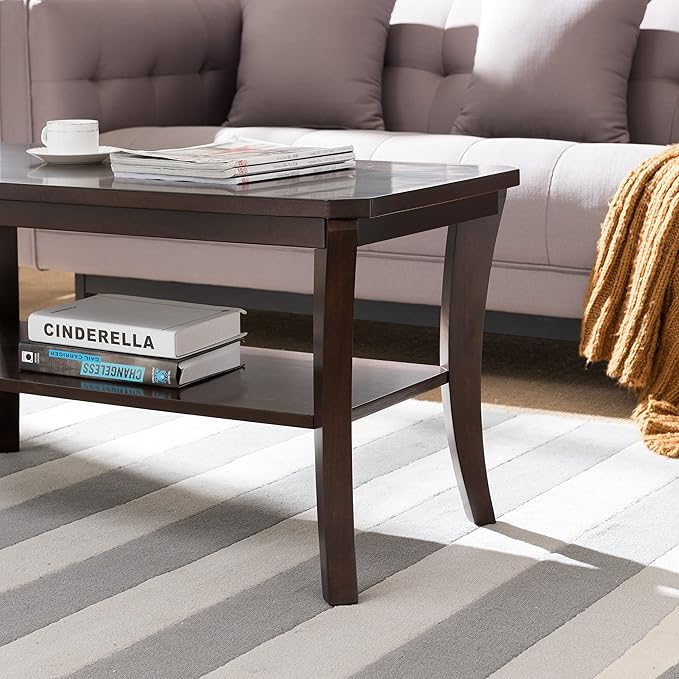 Leick Home 10303 Boa Condo/Apartment Coffee Table with Shelf, Chocolate Oak - LeafyLoom
