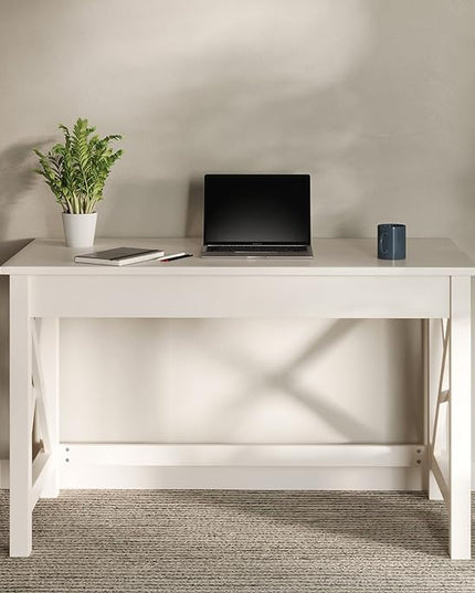 Lavish Home Writing Desk - Work Desk with X-Pattern Legs - for Office, Bedroom, Computer, or Craft Table - Home Office Desks (White) - LeafyLoom