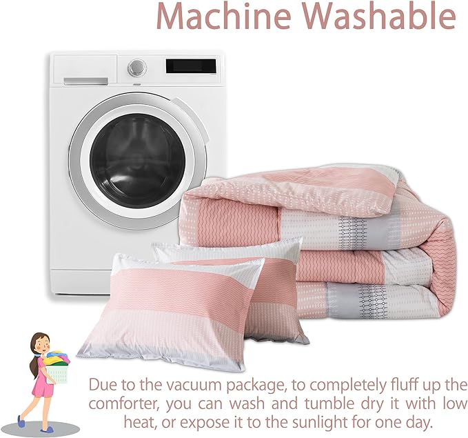 Andency Stripe Comforter Set Twin Size (66x90 Inch), 2 Pieces Pink Patchwork Striped Comforter, Soft Microfiber Down Alternative Comforter Bedding Set with Corner Loops - LeafyLoom