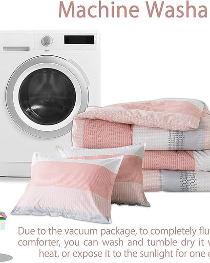 Andency Stripe Comforter Set King Size (104x90 Inch), 3 Pieces Pink Patchwork Striped Comforter, Soft Microfiber Down Alternative Comforter Bedding Set with Corner Loops - LeafyLoom