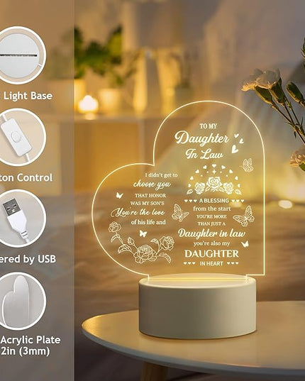 Gifts for Daughter in Law, to My Daughter in Law Night Light, Daughter in Law Gifts, Gifts for Daughter in Law from Mother in Law on Birthday, Wedding Day, Anniversary, Christmas, Mothers Day - LeafyLoom