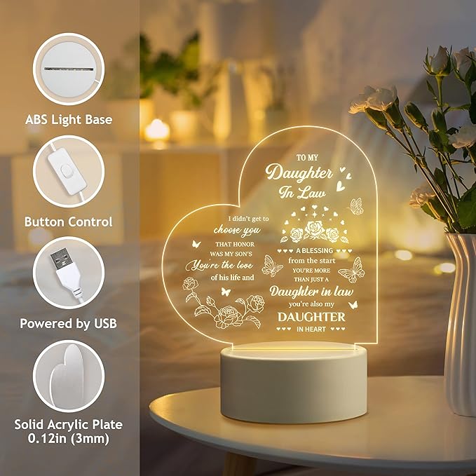 Gifts for Daughter in Law, to My Daughter in Law Night Light, Daughter in Law Gifts, Gifts for Daughter in Law from Mother in Law on Birthday, Wedding Day, Anniversary, Christmas, Mothers Day - LeafyLoom