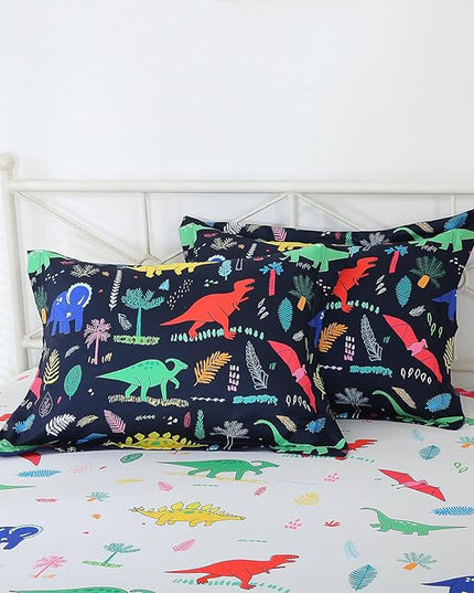 Kids Boys Dinosaur Comforter Set Full Size 7 Piece Bed in a Bag Colorful Dino Bedding Set for Child Teens (1 Comforter, 1 Flat Sheet, 1 Fitted Sheet, 2 Pillow Shams, 2 Pillowcases) - LeafyLoom