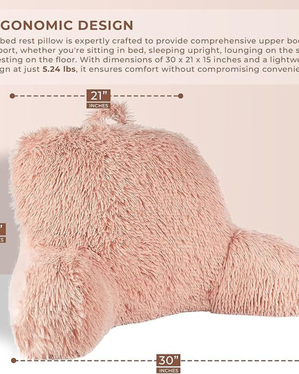 Klear Vu Shaggy Reading Pillow Back Rest Body Pillow for Adults and Kids, Lumbar and Arm Support on Bed, Chair, Couch, Sofa and Floor, 30" x 21", One Size, Apricot Sherbert - LeafyLoom