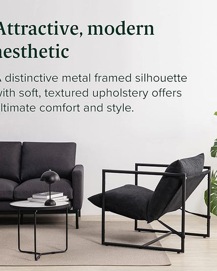 ZINUS Aidan Sling Accent Chair / Metal Framed Armchair with Shredded Foam Cushioning, Black - LeafyLoom