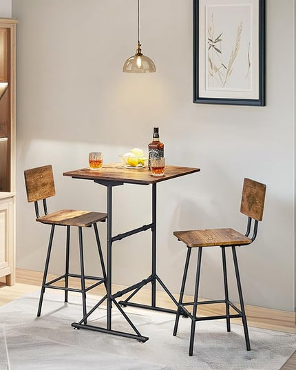 VECELO 3-Piece bar table bistro of 2 breakfast nook kitchen for pub small dining height high top with stools sofa square island indoor corner chair dinette space counter sets cafe outdoor, Brown - LeafyLoom