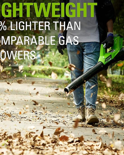 Greenworks 40V (115 MPH / 430 CFM) Brushless Axial Leaf Blower, 2.0Ah Battery and Charger Included - LeafyLoom