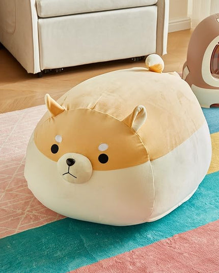 Stuffed Animal Storage Bean Bag Chair Cover for Kids Yellow Dog Shiba Inu Bean Bag Chair for Girls Large Size Toy Organizer Cover Only Without Filling - LeafyLoom