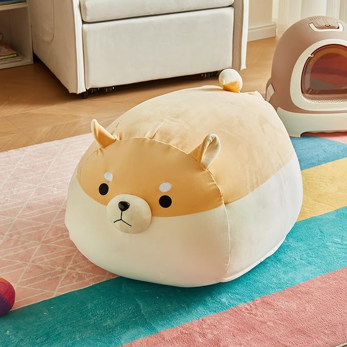 Stuffed Animal Storage Bean Bag Chair Cover for Kids Yellow Dog Shiba Inu Bean Bag Chair for Girls Large Size Toy Organizer Cover Only Without Filling - LeafyLoom