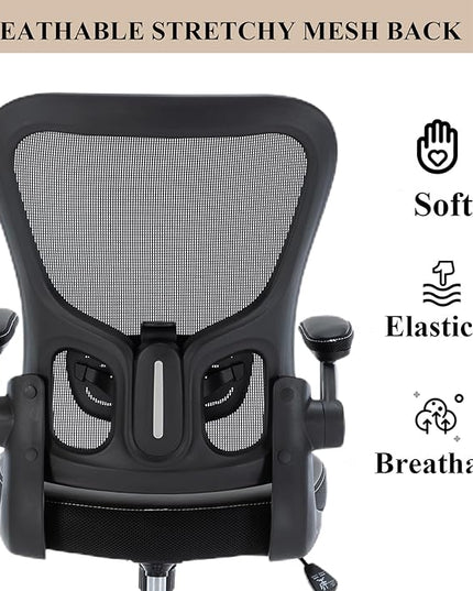 Office Chair,Ergonomic Desk Chair,Mesh Computer Chair with PU Leather Flip-up Armrest,Home Office Chair with Lumbar Support,Adjustable Executive Mid Back Task Chair,Rolling Swivel Office Chairs,Black - LeafyLoom