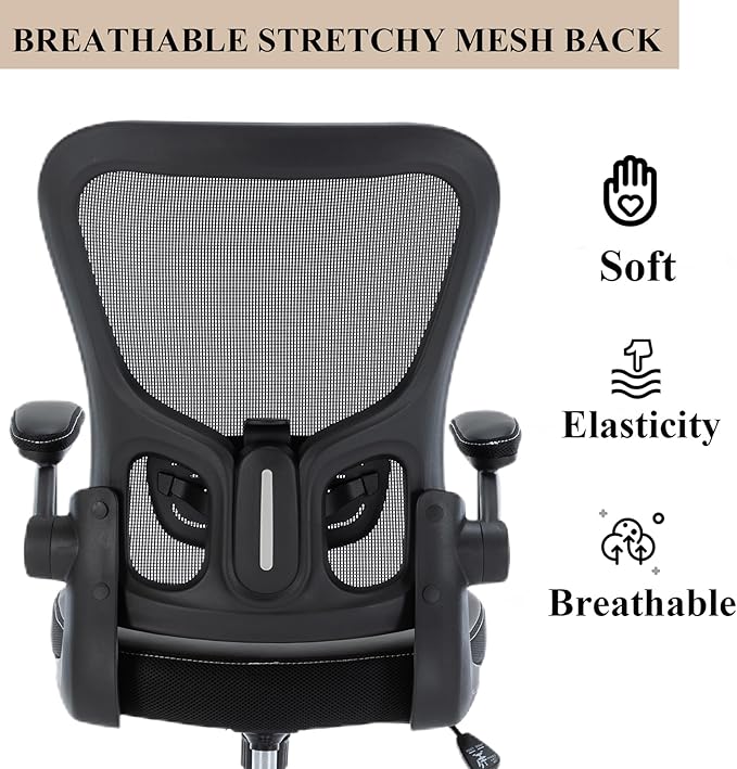 Office Chair,Ergonomic Desk Chair,Mesh Computer Chair with PU Leather Flip-up Armrest,Home Office Chair with Lumbar Support,Adjustable Executive Mid Back Task Chair,Rolling Swivel Office Chairs,Black - LeafyLoom