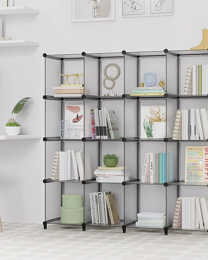 HOMIDEC Book Shelf 16 Cubes Bookcase Bookshelf Cube Storage Organizer Portable Display Bookshelf Kids Bookshelf Book Case for Study Room,Bedroom,Office,Living Room,Closet (47.2x11.8x47.2 inch) - LeafyLoom