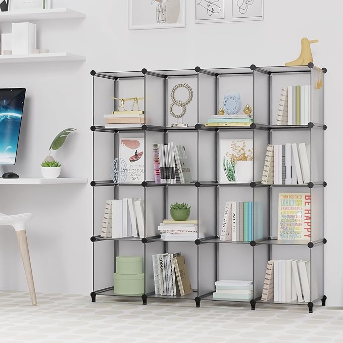 HOMIDEC Book Shelf 16 Cubes Bookcase Bookshelf Cube Storage Organizer Portable Display Bookshelf Kids Bookshelf Book Case for Study Room,Bedroom,Office,Living Room,Closet (47.2x11.8x47.2 inch) - LeafyLoom