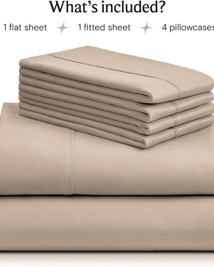LuxClub 6 PC California King Sheet Set, Breathable Luxury Bed Sheets, Deep Pockets 18" Wrinkle Free Cooling Sheets Machine Washable Hotel Bedding Silky Soft - Light Khaki Cal King - LeafyLoom